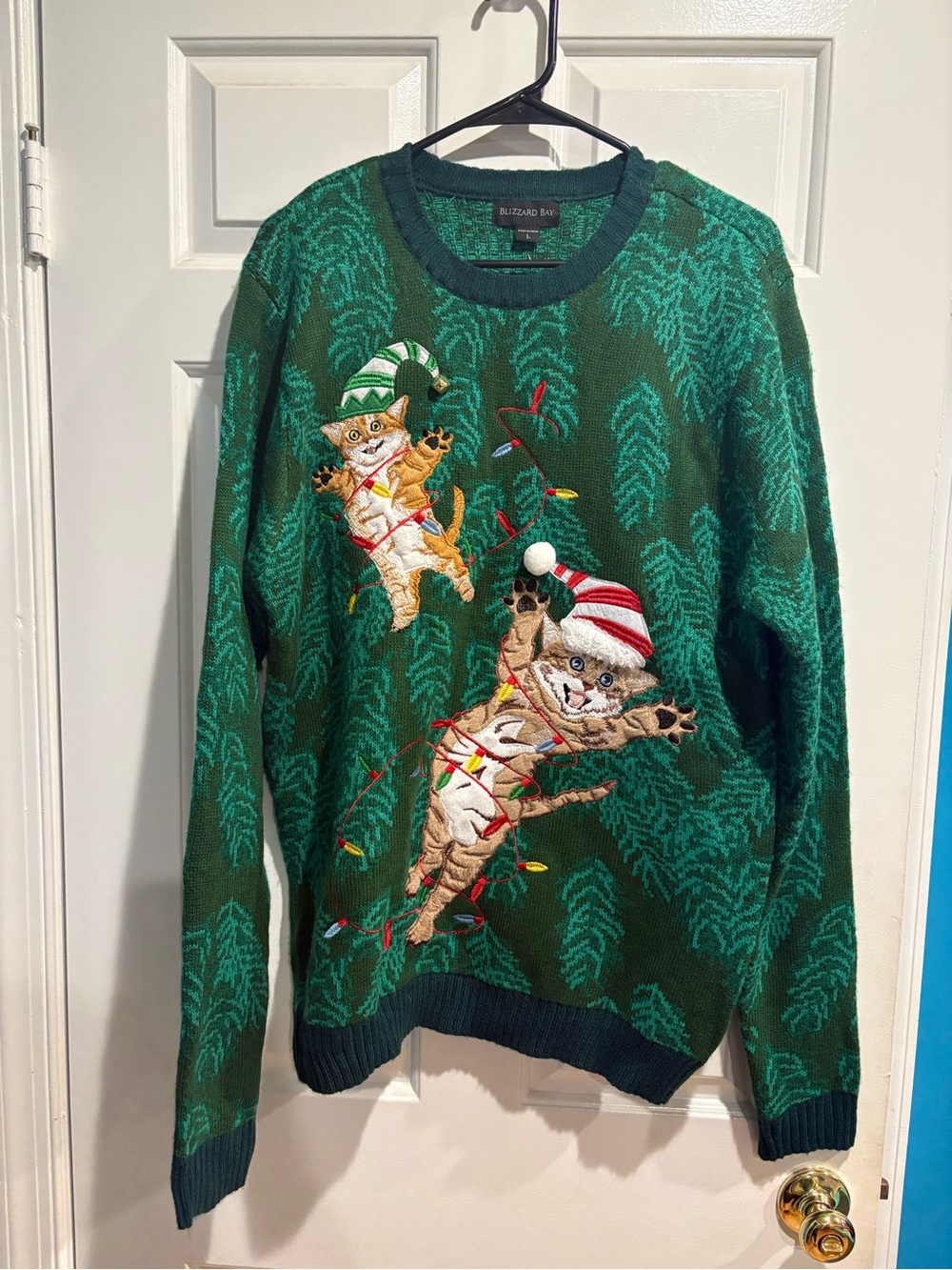Blizzard Bay men’s ugly Christmas sweater cats jingle bell new NWT sz L
